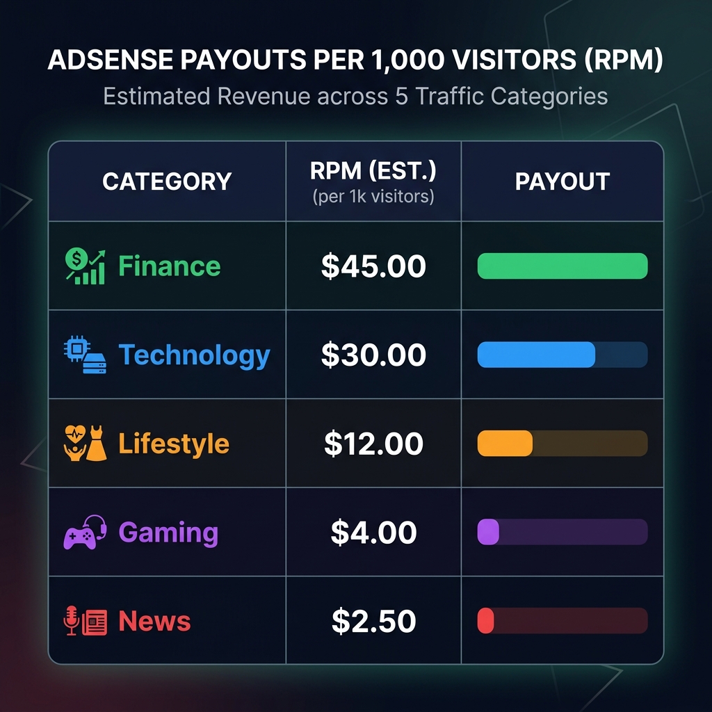 Ad revenue estimate dashboard with RPM tiers