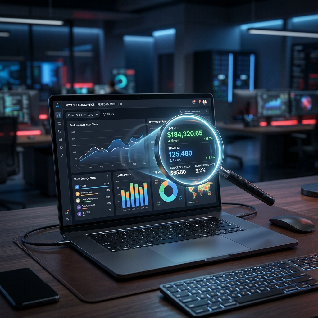Analytics Dashboard and Magnifying Glass