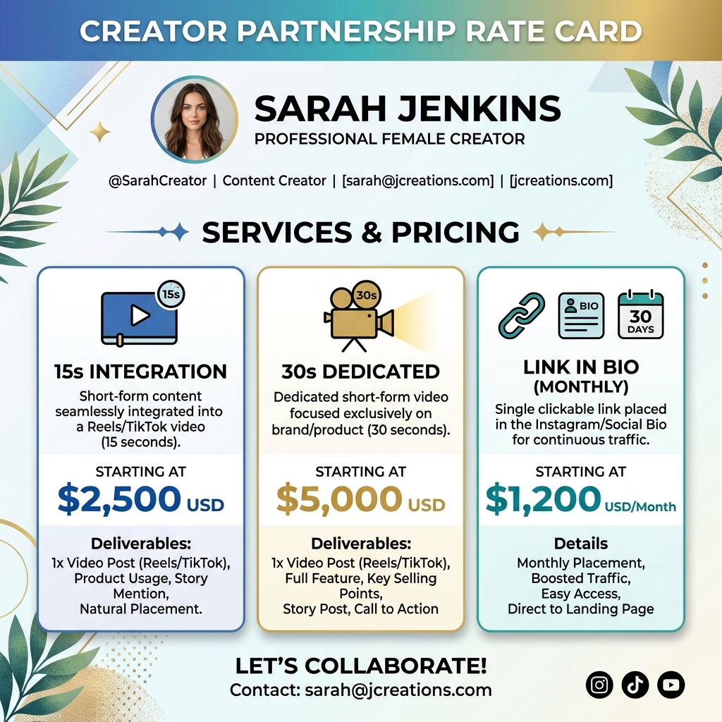 Influencer Rate Card Example