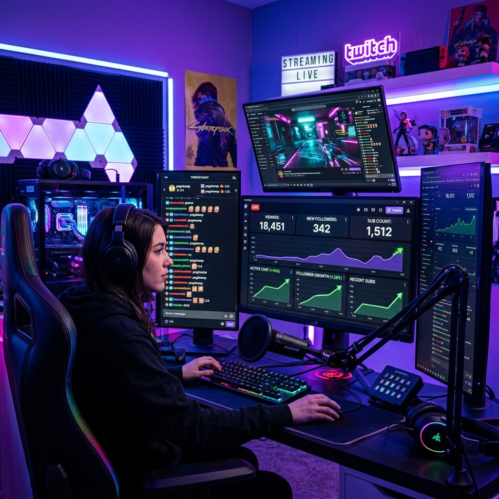 Neon Gaming Setup with Analytics